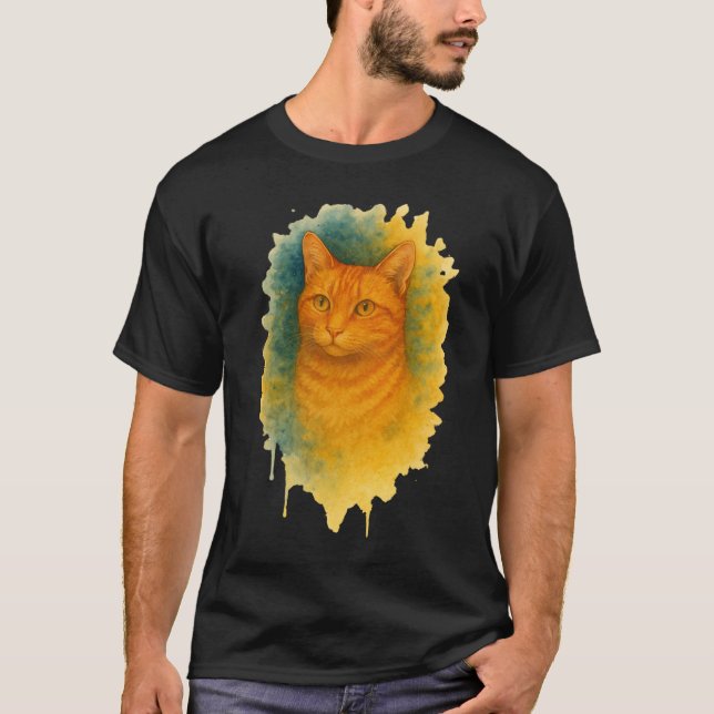 Camiseta Golpe dorado: gato acuarela (Anverso)