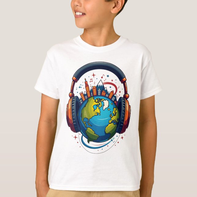 Camiseta Golpes globales: Tierra y audífonos (Anverso)