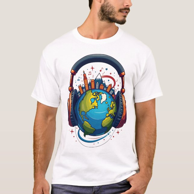 Camiseta Golpes globales: Tierra y audífonosCamiseta (Anverso)