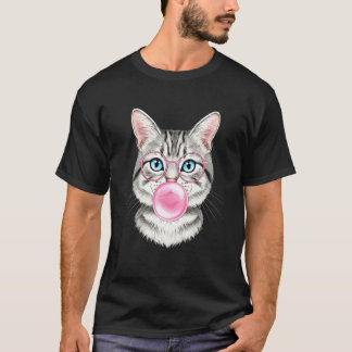 Camiseta Goma de burbujas rosa gato Gato lindo para regalo 