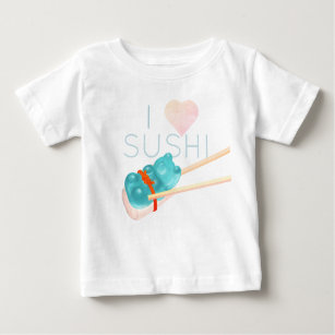 Camiseta gomosa azul del bebé del sushi del oso