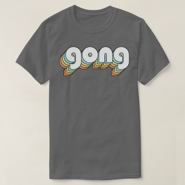 Camiseta Gong Retro Estilo de tipografía arcoiris oscuro (Diseño del anverso)