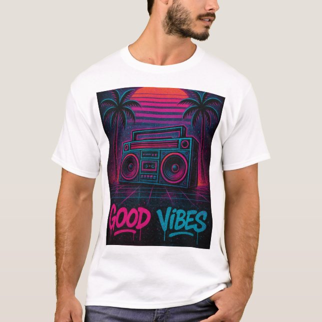 Camiseta Good Vibes Neon Synthwave Graffiti Mural (Anverso)