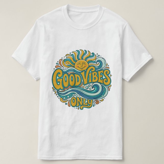 Camiseta Good Vibes Only Retro Sol Positivo (Diseño del anverso)