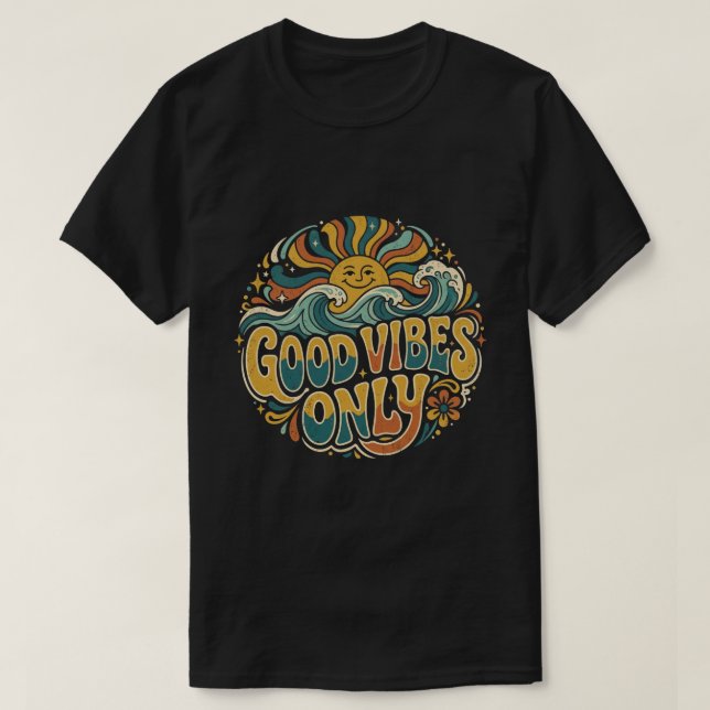 Camiseta Good Vibes Only Retro Sol Positivo (Diseño del anverso)