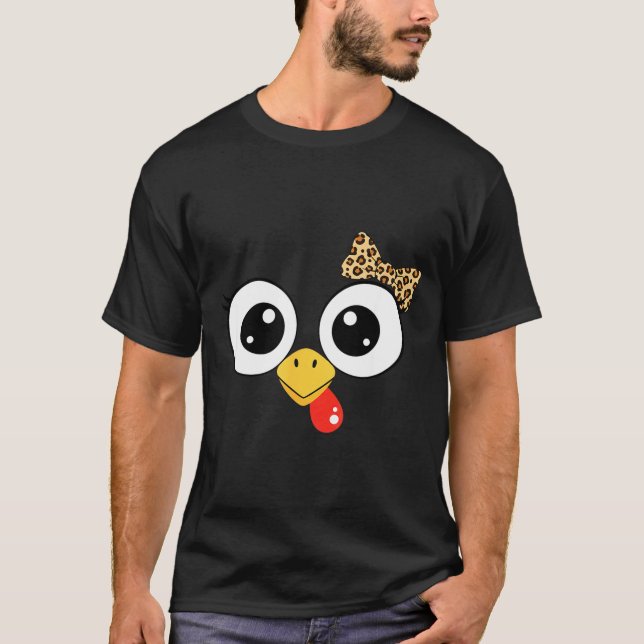 Camiseta Googly-eyed Turkey With Leopard Bow, Funny Cartoon (Anverso)