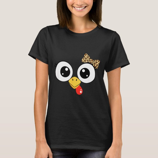 Camiseta Googly-eyed Turkey With Leopard Bow, Funny Cartoon (Anverso)