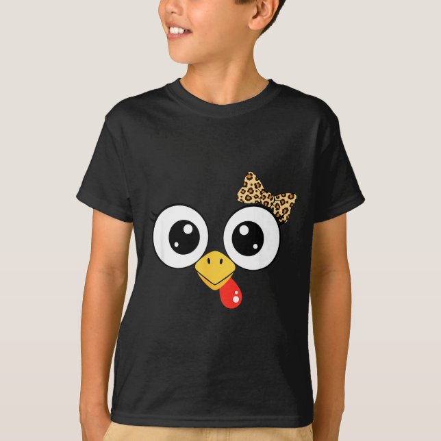Camiseta Googly-eyed Turkey With Leopard Bow, Funny Cartoon (Anverso)