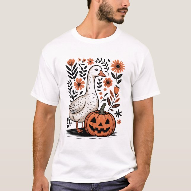 Camiseta Goose Halloween otoño Goose Floral Boho Halloween  (Anverso)