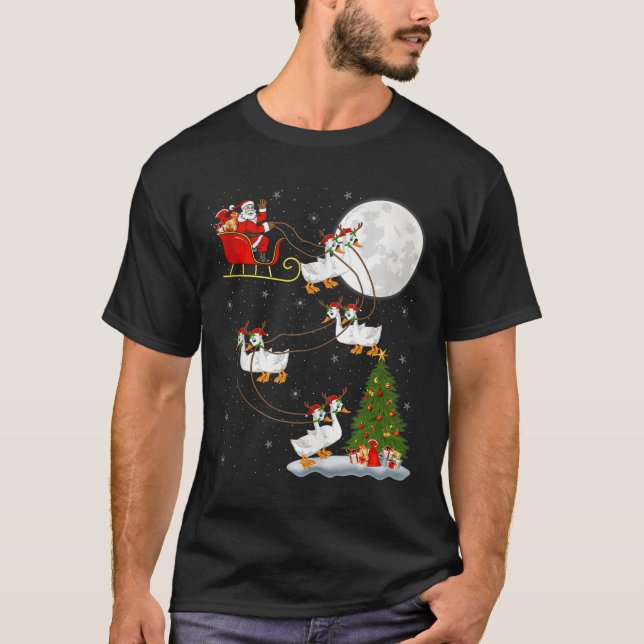Camiseta Goose Santa Sleigh Flying Funny Magical Christmas  (Anverso)