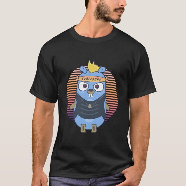 Camiseta Gopher de Golang al estilo del ciberpunk (Anverso)