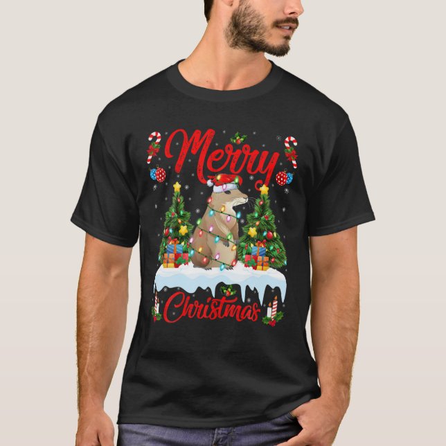 Camiseta Gopher Lover Xmas iluminando a Santa Hat Gopher Ch (Anverso)