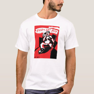 Camiseta gorda enojada del blanco del muchacho