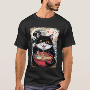 Camiseta Gordo Gato Divertido Comiendo Ramen de Shoyu tonko