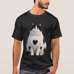 Camiseta Gordo Gato Negro Divertido Corazones Señal de San