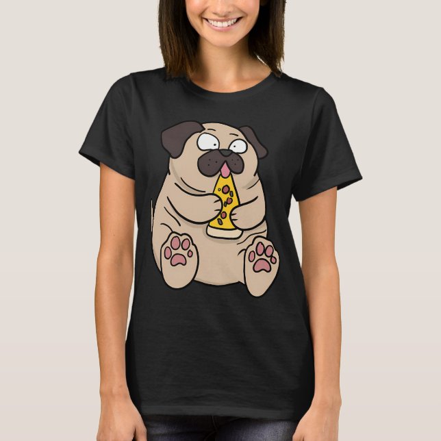 Camiseta Gordo perro pug comiendo pizza estilo cómico diver (Anverso)