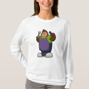 Camiseta Gorila como peluquero con tijeras y comb