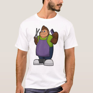 Camiseta Gorila como peluquero con tijeras y comb