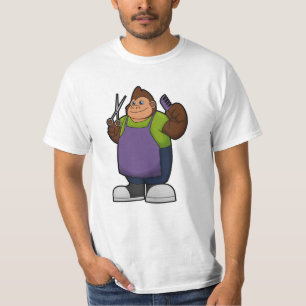 Camiseta Gorila como peluquero con tijeras y comb