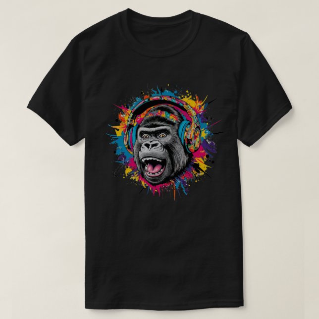Camiseta Gorila con auriculares Splash (Diseño del anverso)