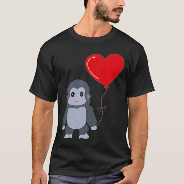 Camiseta Gorila con Día de San Valentín de globo cardíaco (Anverso)