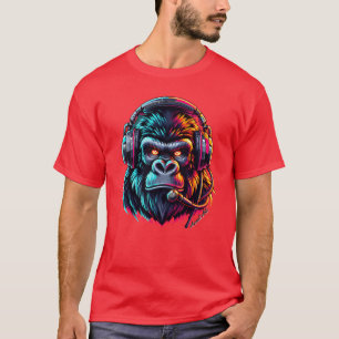 Camiseta Gorila de arte animal con amigos con auriculares