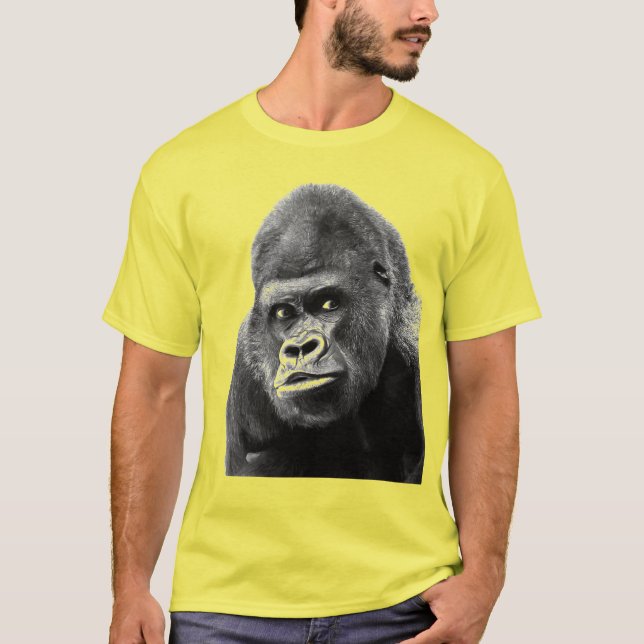 Camiseta Gorila de arte pop amarillo gris (Anverso)