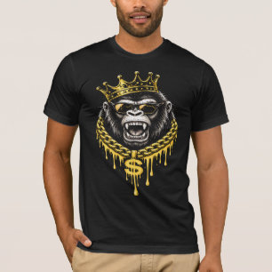 Camiseta Gorila de Estilo Callejero con Corona Dorada y Cad