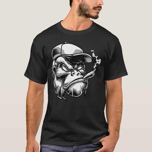 Camiseta Gorila de fumar cigarro Regalo de mono Silverback (Anverso)
