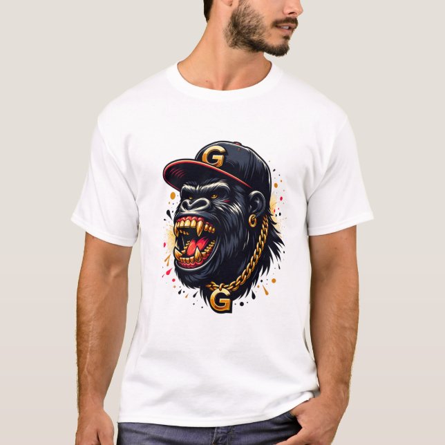 Camiseta Gorila de Grin dorada - Negrita y real (Anverso)
