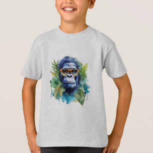 Camiseta Gorila de jungla acuarela con gafas de sol y hojas