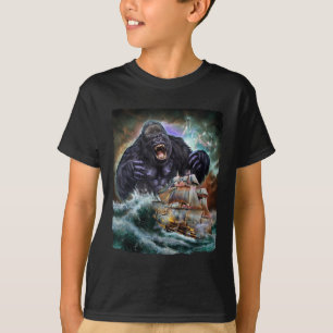 Camiseta Gorila De Monstruo Mientras Kraken Ataca Un Barco