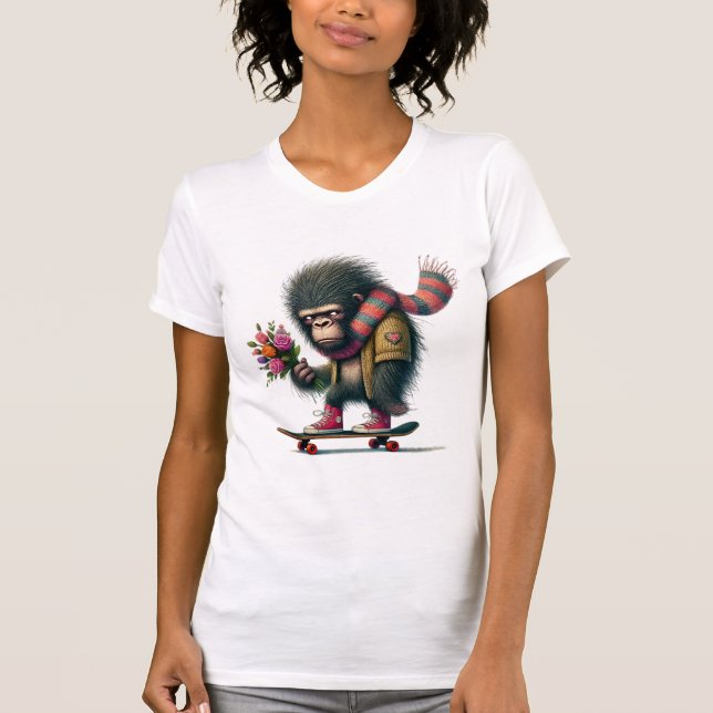 Camiseta Gorila en monopatín humorístico (Anverso)