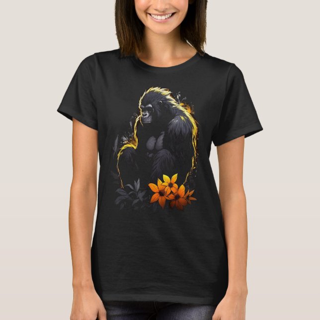 Camiseta Gorila Flores de gorila obra de arte Zoológico de  (Anverso)