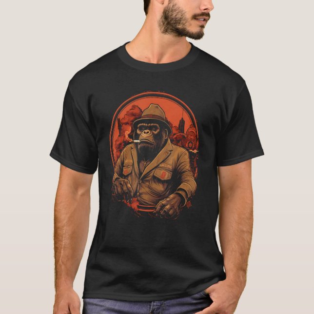 Camiseta Gorila Fumar Cigar Gangster Mafia Mono Ar (Anverso)