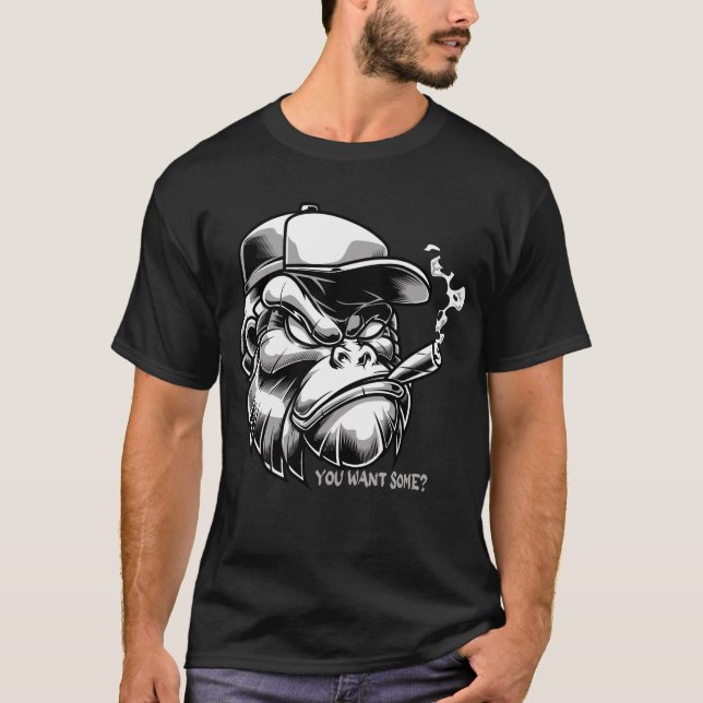 Camiseta Gorila Fumar Cigar - ¿Quieres Algo? Ropa urbana (Anverso)