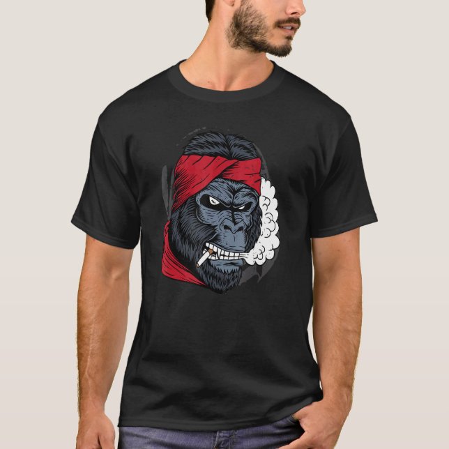 Camiseta Gorila Fumar un puro Guay poderoso arte animal (Anverso)