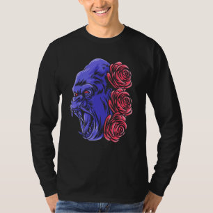 Camiseta Gorila Gótica Enfadada Con La Selva De Rosas Rojas