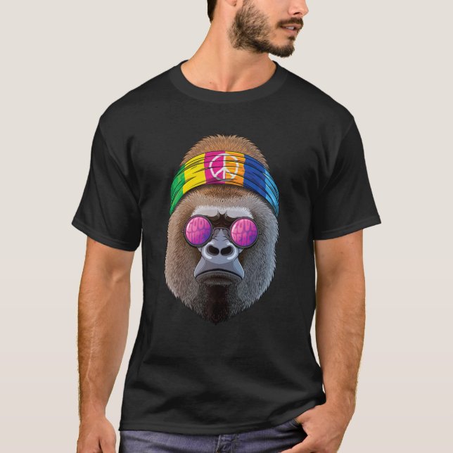 Camiseta Gorila hippie ama la paz Signo de Prima hippie de  (Anverso)
