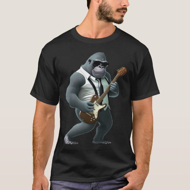 Camiseta Gorila Jugando Guitarra Eléctrica Animal Monkey Gu (Anverso)