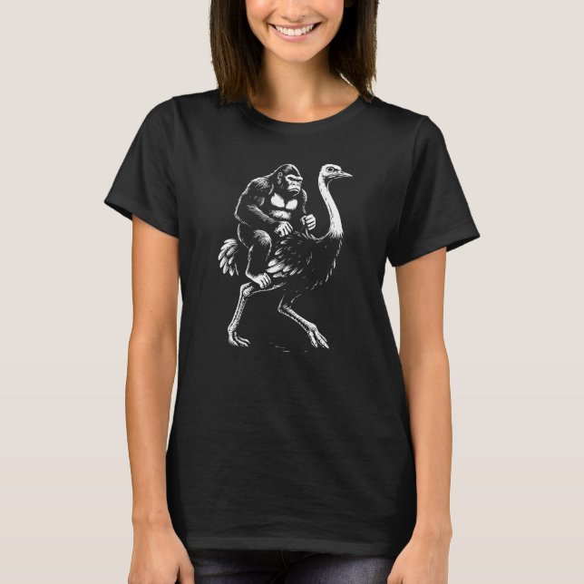 Camiseta Gorila montando un Ilustracion de avestruz (Anverso)