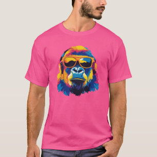 Camiseta Gorila Retrato Gafas Ilustracion Acuarela