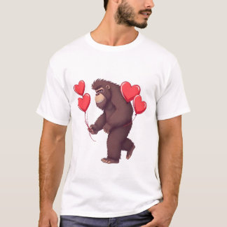 Camiseta Gorila Romántico con Globos en Forma de Corazón