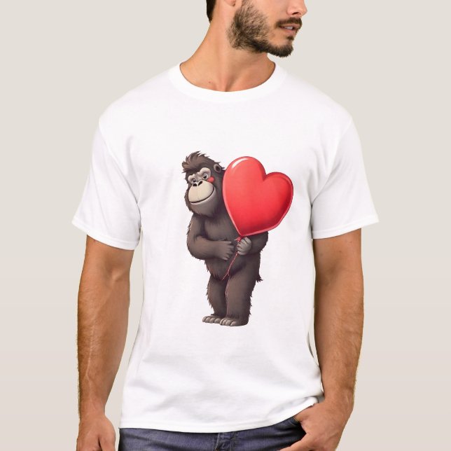 Camiseta Gorila Tímido con Globo de Corazón (Anverso)