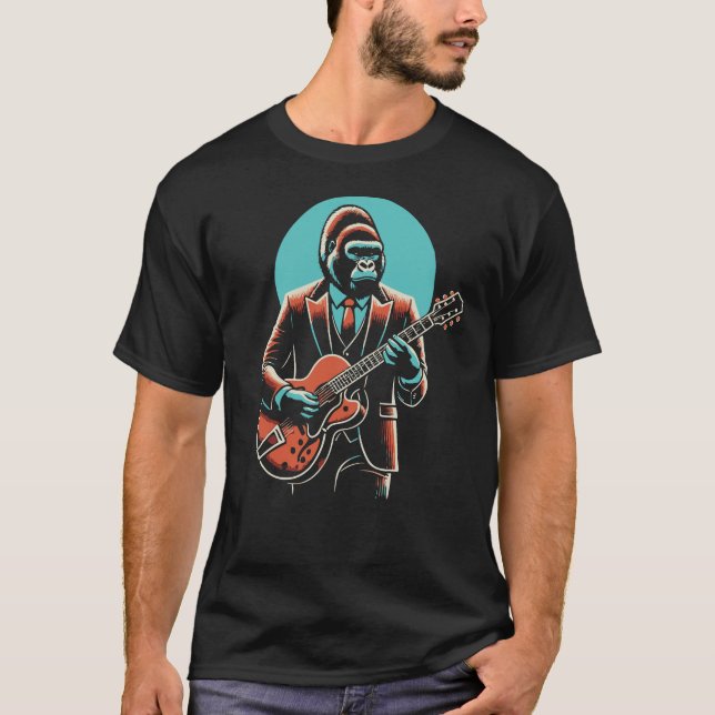 Camiseta gorila toca en un regalo de guitarra (Anverso)