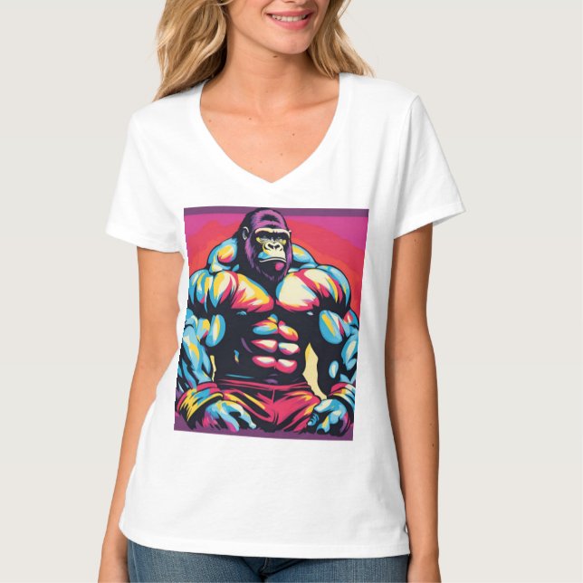 Camiseta Gorilla Bodybuilder Lifter Pop Art Personalizado (Anverso)