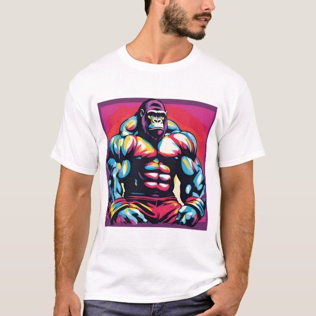 Camiseta Gorilla Bodybuilder Lifter Pop Art Personalizado (Anverso)