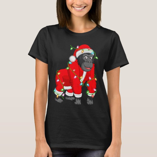 Camiseta Gorilla Christmas Lights Santa Costume Cute Animal (Anverso)