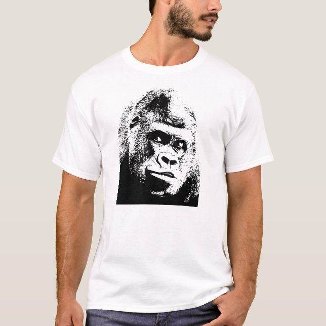 Camiseta Gorilla de arte pop blanco negro (Anverso)