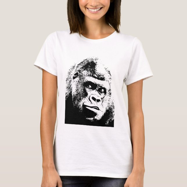 Camiseta Gorilla de arte pop blanco negro (Anverso)